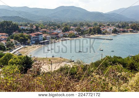 Panoramic view of town of Olimpiada at Chalkidiki, Central Macedonia, Greece