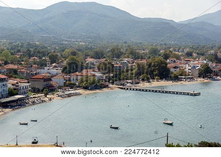 Panoramic view of town of Olimpiada at Chalkidiki, Central Macedonia, Greece