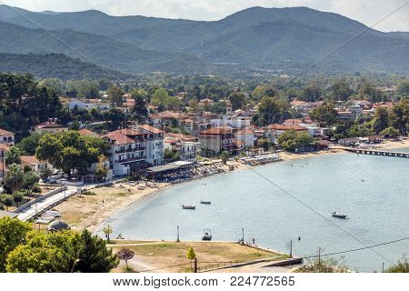 Panoramic view of town of Olimpiada at Chalkidiki, Central Macedonia, Greece
