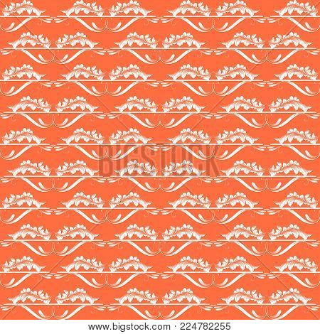 Shine gold seamlesss pattern with an orange base ornamental swirl background