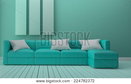 Green mint room interior design. 3D rendering