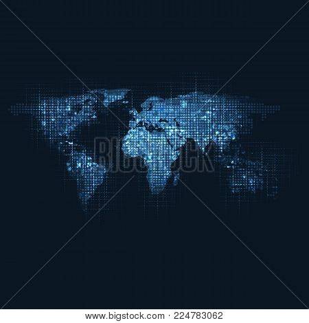 Cloud Computing And Networks Concept With Patterned World Map - Abstract Global Digital Connections,