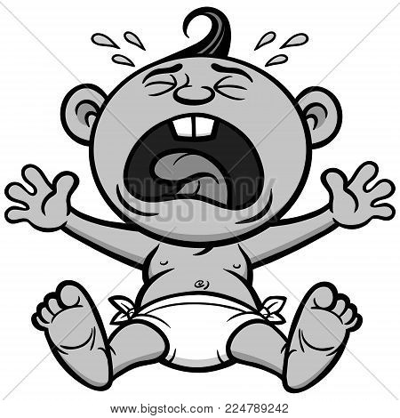 Cry Baby Illustration - A vector cartoon illustration of a crying baby.