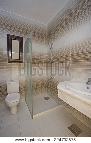 Interior design of a luxury show home bathroom with shower cubicle