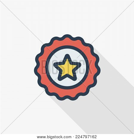 Star Stamp red and gold thin line flat color icon. Linear vector illustration. Pictogram isolated on white background. Colorful long shadow design.