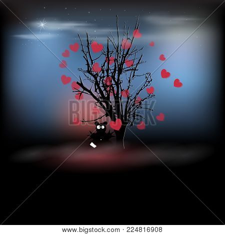 Vector illustration with cartoon bear ant hearts. Valentine's Day conception