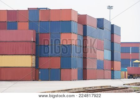 Container yard with forklift shipping logistic  business For rail transport