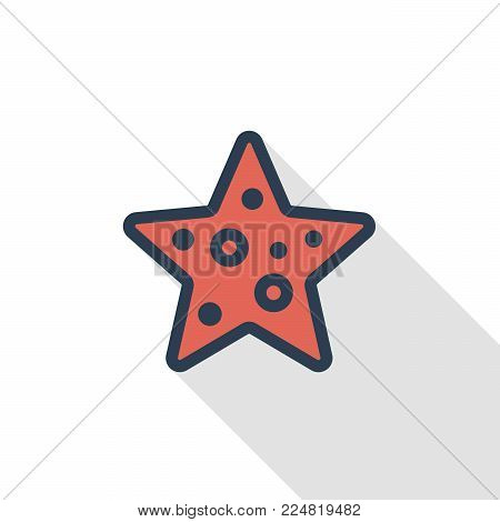 Starfish thin line flat color icon. Linear vector illustration. Pictogram isolated on white background. Colorful long shadow design.