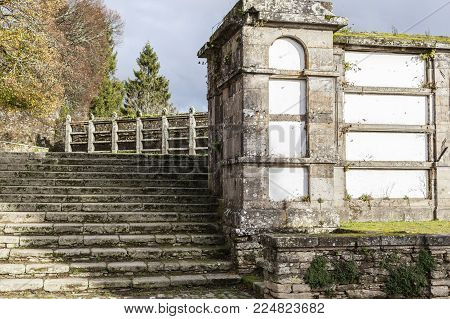 SANTIAGO DE COMPOSTELA,SPAIN-NOVEMBER 23,2017:Ancient cemetery, park, Parque de San Domingos de Bonaval.Santiago de Compostela, Galicia, Spain.