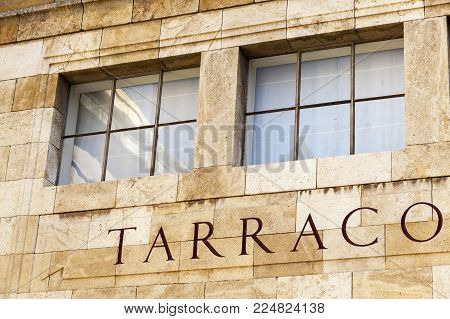 TARRAGONA,SPAIN-MARCH 9,2017:Detail facade building archeological museum with ancient city roman name Tarraco,Tarragona,Spain.