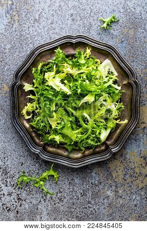 Frize lettuce salad, fresh frisee. Healthy vegetarian food