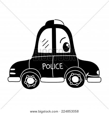 Silhouette Kawaii Happy Police Car Transport