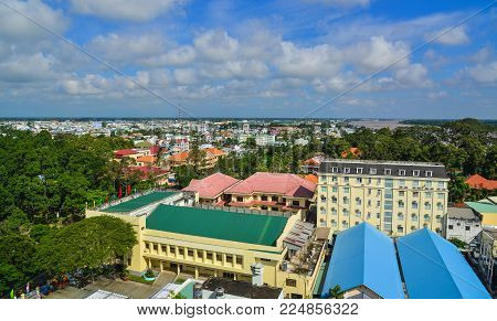 Long Xuyen, Vietnam - Sep 1, 2017. Aerial View Of Long Xuyen, Vietnam. Long Xuyen Is The Capital Cit