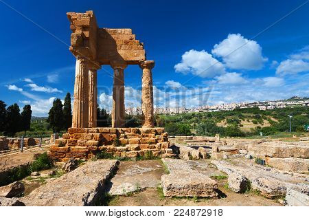 This image represent the columns of Dioscuri Temple in Agrigento archaeological park. Sicily