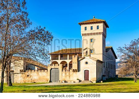 Typical Farmhouse Called Masia In The Spanish Region Of Catalonia.