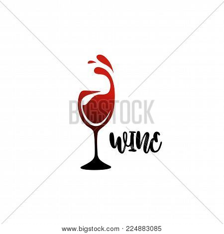minimal logo of wine glass on white background with typography vector illustration design.
