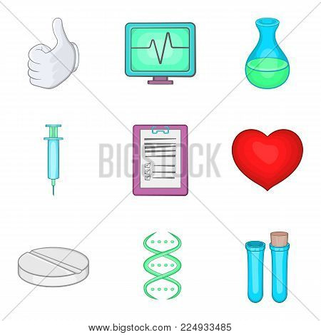 Psychotherapeutic icons set. Cartoon set of 9 psychotherapeutic vector icons for web isolated on white background