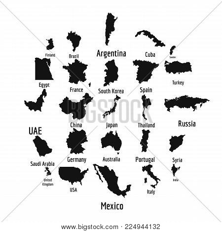 Country map icon set. Simple illustration of 25 country map vector icons for web design