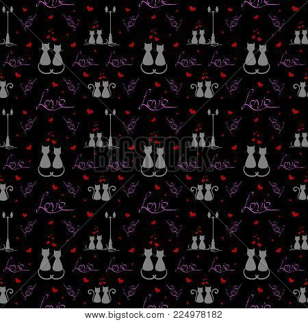 Love pattern. loving cats. Vector illustranion concept. St. Valentine's Day theme