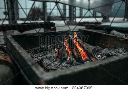 Fireplace, post apocalyptic concept, judgment day