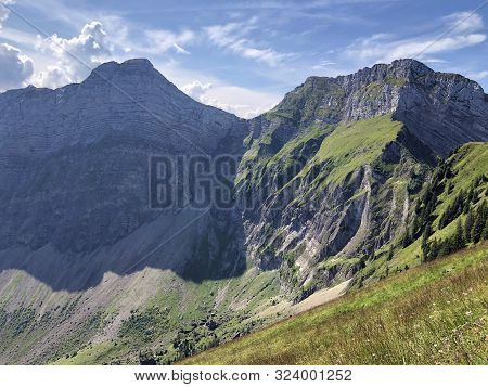 Plattenberg And Schiberg Mountains Above The Oberseetal Valley And In The Glarus Alps Mountain Masif