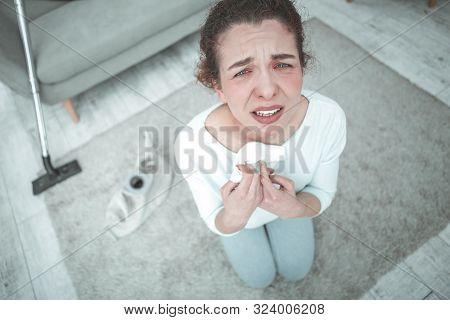Woman Wearing White Shirt Feeling Ill Having Strong Allergy