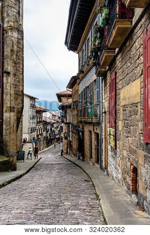 Hondarribia, Spain - August 8, 2018: View Of Fuenterrabia Old Upper Town. It Is A Border Town On A P