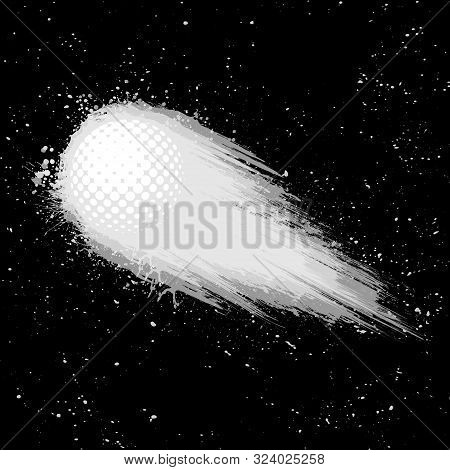 Black Space Background With Stars And White Golf Ball Comet