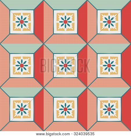 Vector Abstract Geometric Christmas Square Ornaments Seamless Pattern
