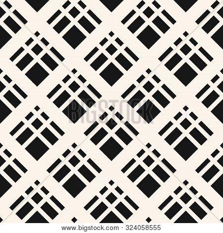 Square Grid Vector Seamless Pattern. Abstract Geometric Monochrome Texture With Thin Diagonal Cross 
