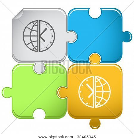 Globe et horloge. Puzzle de raster. Version vectorielle est en portefeuille.