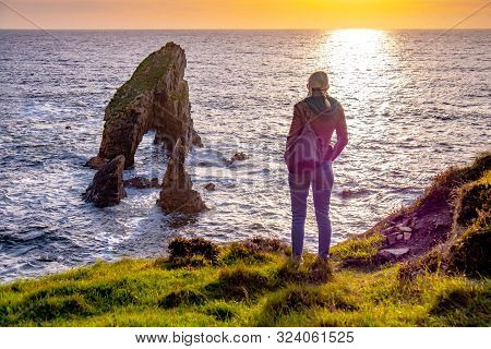 Crohy Head Sea Arch Breeches During Sunset - County Donegal, Ireland