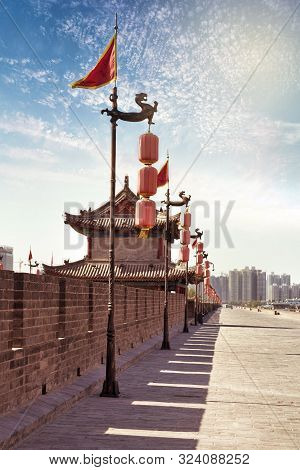 Beautiful View Of Ancient City Wall Of Xian, China