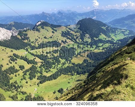 View From The Top Of Tierberg Above The Oberseetal Valley And In The Glarus Alps Mountain Masiff, Na
