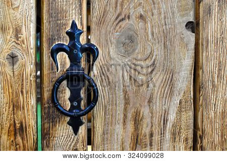 Antique Rustic Wooden House Interior. Closed Door