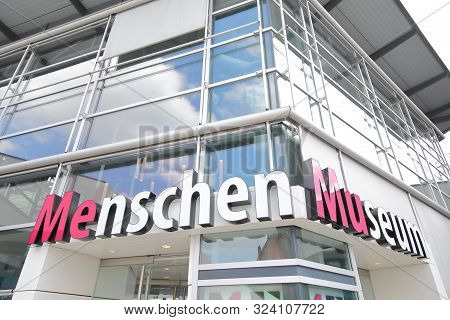 Berlin Germany - June 7, 2019: Menschen Museum At Wasserkaskaden Square Berlin Germany