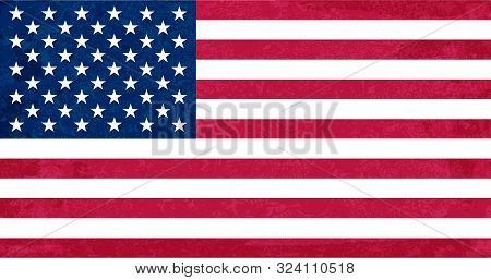 Grunge Flag Of Usa. Isolated American Banner With Scratched Texture. Flat Style, Vector With Noise, 