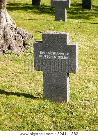 German Military Cemetery With A Cross Dedicated To The Unknown German Soldier In Cuacos De Yuste. Fe