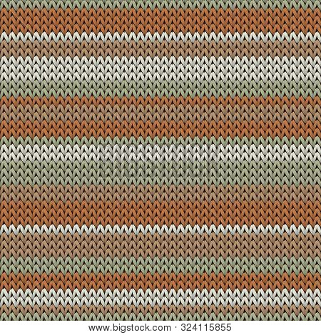 Fairisle Horizontal Stripes Knitted Texture Geometric Vector Seamless. Carpet Stockinet Ornament. No