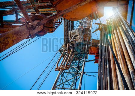 Drilling Rig In Oil Field For Drilled Into Subsurface In Order To Produced Crude, Inside View. Petro