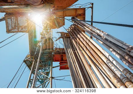 Drilling Rig In Oil Field For Drilled Into Subsurface In Order To Produced Crude, Inside View. Petro