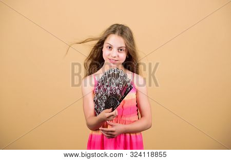 Girl Fanning Herself With Fan. Air Circulation. Art And Culture. Handheld Fan Create Airflow. Airflo