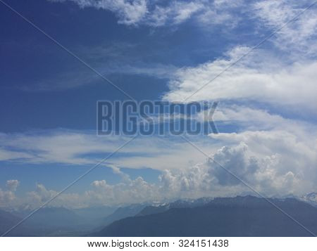 Cloud Landscape With White Veil Clouds, Fleecy Clouds, Heap Clouds On This Sunny And Windy Hiking Da