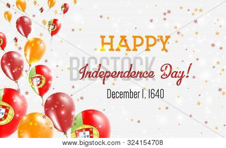 Portugal Independence Day Greeting Card. Flying Balloons In Portugal National Colors. Happy Independ
