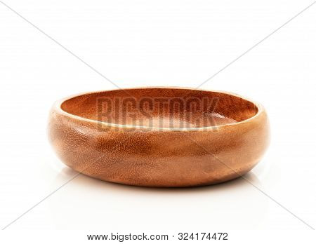 Round Wooden Bowl On White