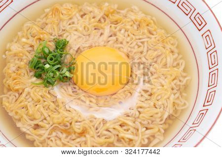 Japanese Instant Chikin Noodles In A Bowl On White Background