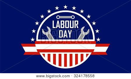 Usa Or American Labour Day Banner With Wrench And Ribbon