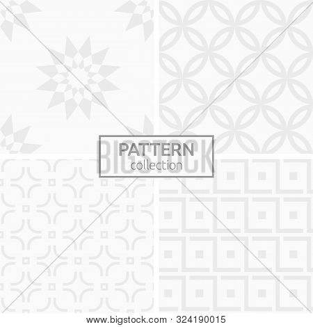 Set Of Four Abstract Geometric Seamless Patterns. Modern Stylish Backgrounds. White And Gray Geometr