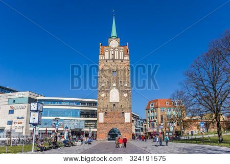 Rostock, Germany - April 17, 2019: Historic City Gate Kropeliner Tor In The Center Of Rostock, Germa