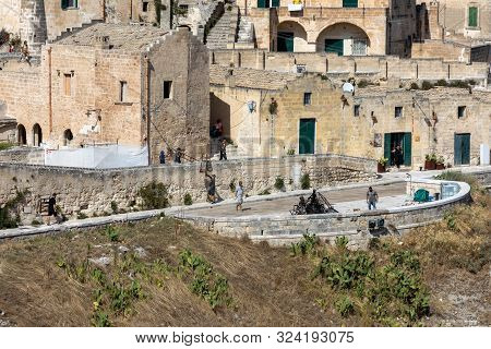 Matera, Italy - September 15, 2019: Bond 25. Setting The Scenery For Car Chase Scenes  From The Movi